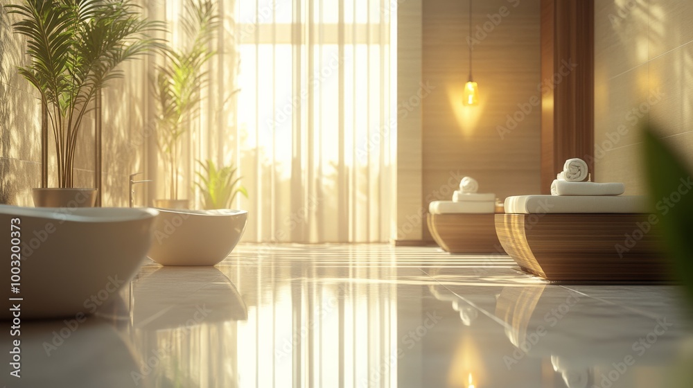 Fototapeta premium Serene Spa Retreat with Reflecting Pool and Palm Fronds