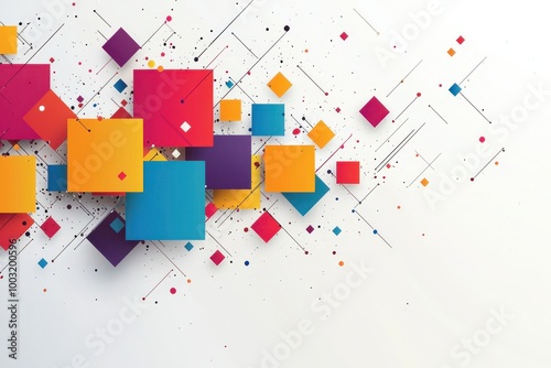 Colorful abstract background featuring vibrant squares and geometric shapes on a white backdrop