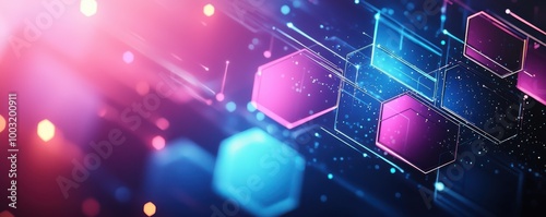 Wallpaper Mural Abstract geometric technology background with vivid colors and glowing hexagons for app interfaces and futuristic designs Torontodigital.ca