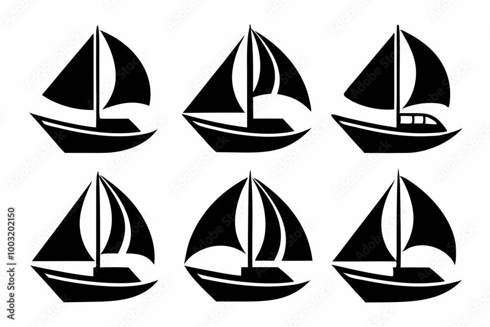 Sailboat icons set, stock vector, boat logo silhouette black isolated vector art illustration Sailboat icons set, stock vector, boat logo silhouette black isolated vector art illustration