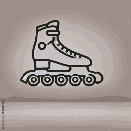 Inline skate illustration in a simple style on a brown background with copy space