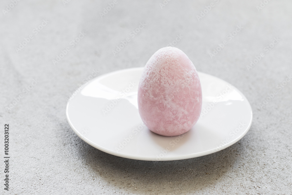 Raspberry ice cream in the shape of an egg. Close-up Raspberry ice cream in the shape of an egg. Close-up