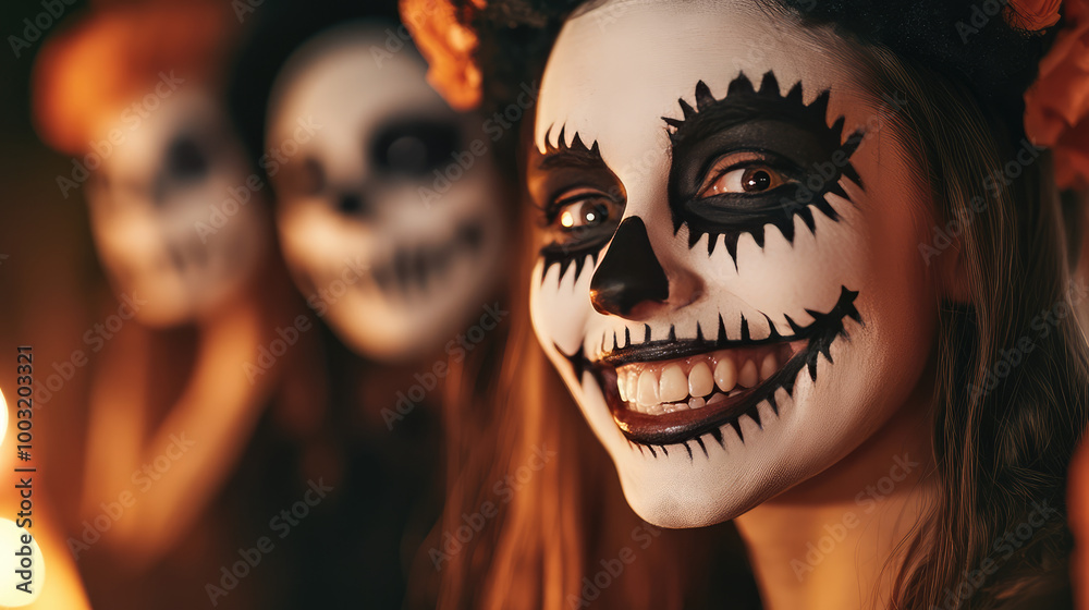 kids getting halloween skull face make up and get ready to do trick or treat kids getting halloween skull face make up and get ready to do trick or treat