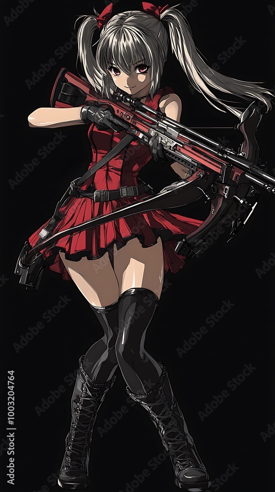 Anime girl warrior with twin tails holding rifle Anime girl warrior with twin tails holding rifle