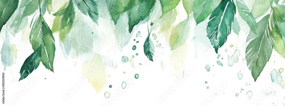 Floral tropic illustration with green tropical leaves on a white background. Watercolor hand painted seamless border. Pattern of jungle foliage. Floral tropic illustration with green tropical leaves on a white background. Watercolor hand painted seamless border. Pattern of jungle foliage.