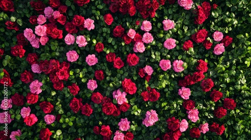 Flowers Background with Red Roses. 3D render. Multicolored Flower Background. Floral Wallpaper with Red Roses.