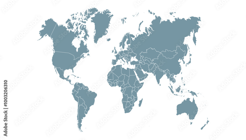 World map. Grey modern vector map. Silhouette map. World map. Grey modern vector map. Silhouette map.