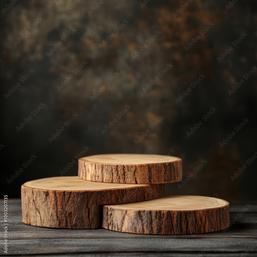 Wooden podium for product display on grunge background. 3d render Wooden podium for product display on grunge background. 3d render