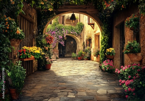 An image of an old town and street with a 3D wallpaper and mural.