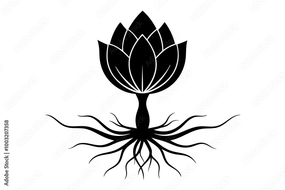 water lily bud and roots with white background water lily bud and roots with white background
