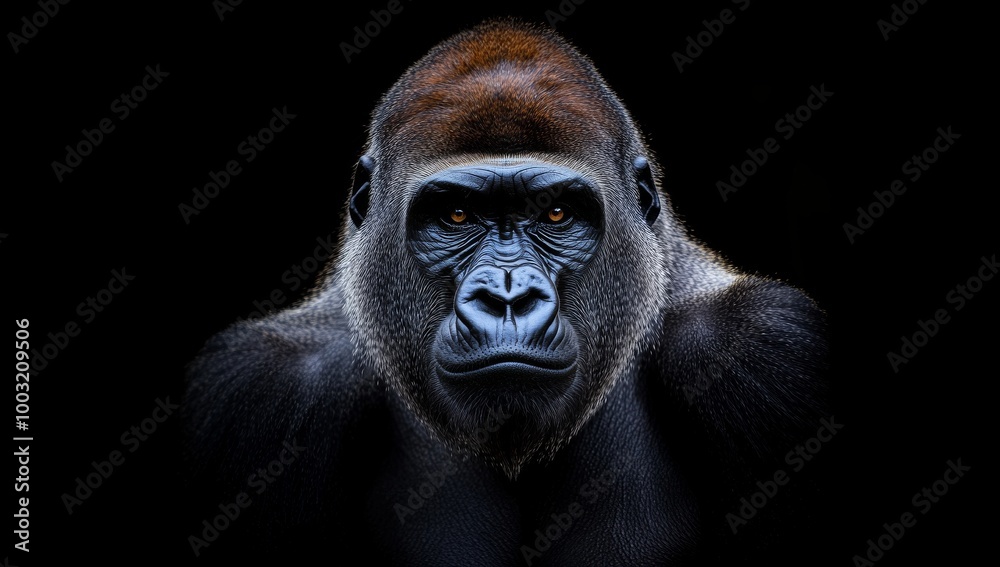 This wallpaper is a close-up image of a black gorilla face against a black background created with stock This wallpaper is a close-up image of a black gorilla face against a black background created with stock