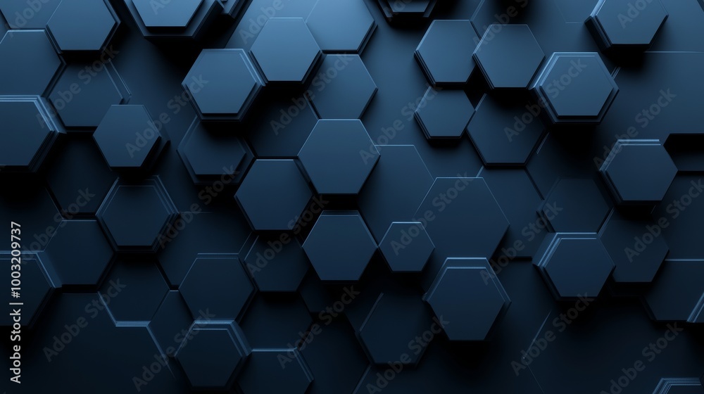 A mosaic of black, futuristic tiles arranged in the shape of a wall. 3D, Semigloss, Bricks stacked to create a hexagonal background in 3D. A mosaic of black, futuristic tiles arranged in the shape of a wall. 3D, Semigloss, Bricks stacked to create a hexagonal background in 3D.