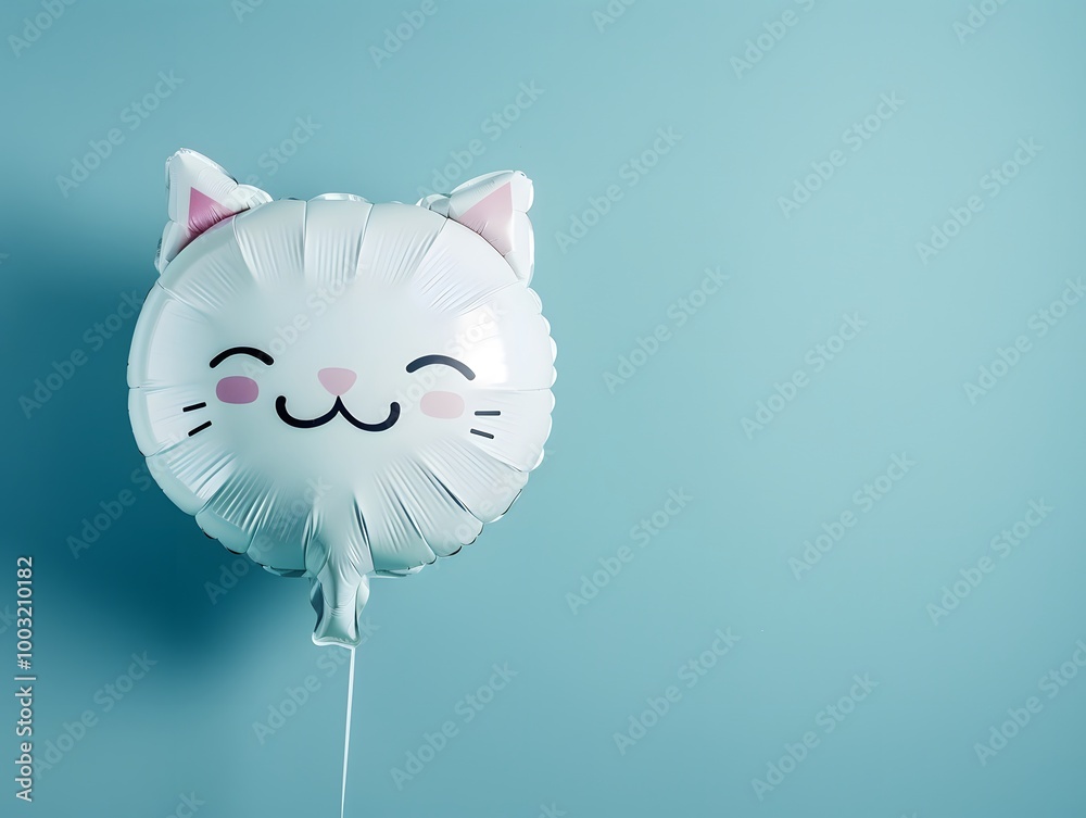 Obraz premium cat face shaped balloon in blue solid backdrop copy space