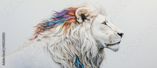 An abstract painting concept with colorful artistic lions on a background of lines and curves. The image is a stock photo. photo