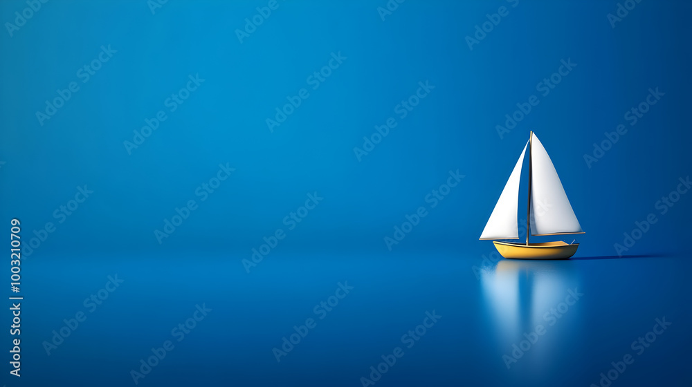 A cobalt blue background with a tiny sailboat floating just above the surface. Sailboat on a blue background.
A cobalt blue background with a tiny sailboat floating just above the surface. Sailboat on a blue background.