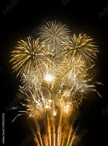 Large gold coloured fireworks display for weddings, new year celebrations and luxury events.