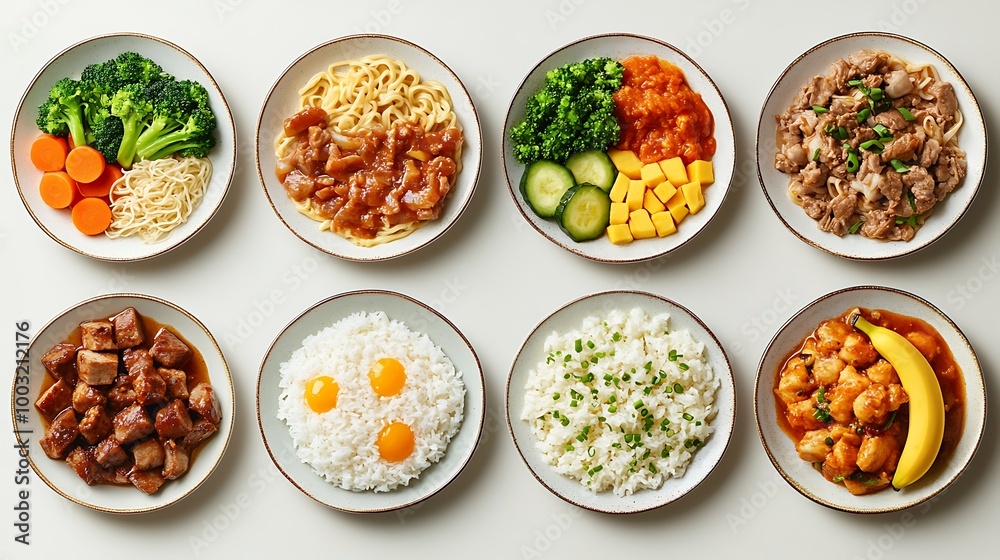 Variety of healthy meal options for diet plan, weight loss, or nutrition concept Variety of healthy meal options for diet plan, weight loss, or nutrition concept