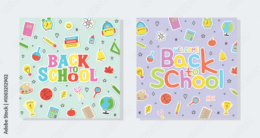 Back to school poster with cute icons. Vector illustration Back to school poster with cute icons. Vector illustration