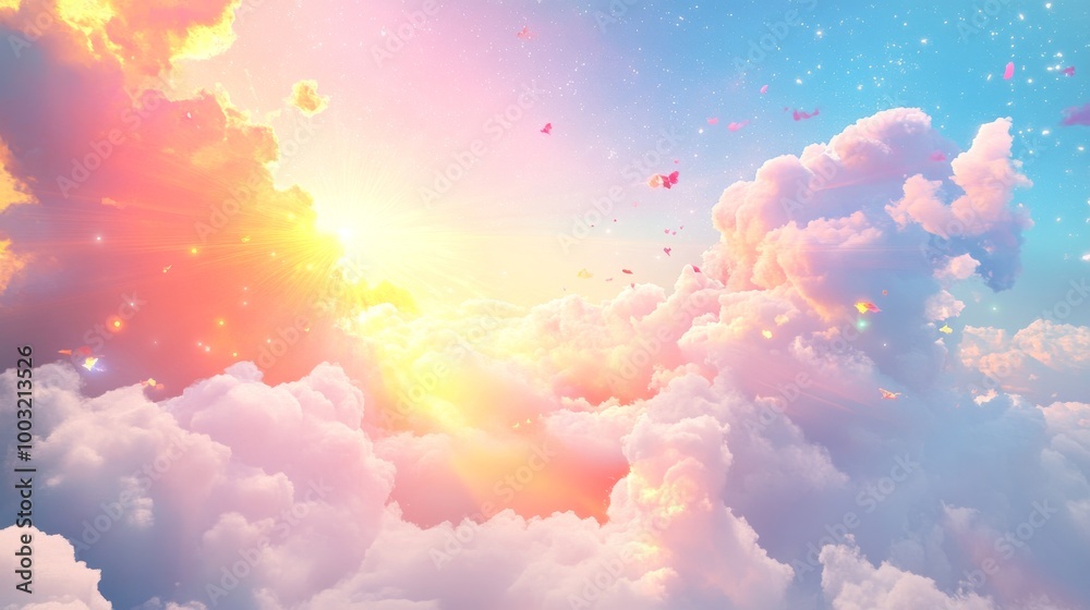Anime fantasy wallpaper background concept: Mountain Sunset Sky with Dramatic Clouds and Colorful Evening Light
