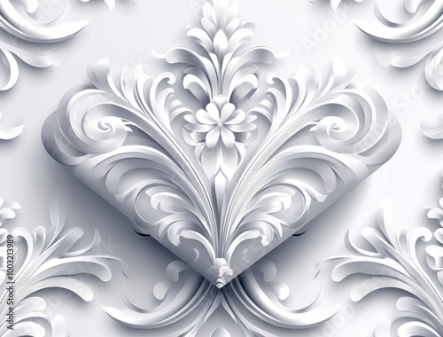 Wallpaper with floral pattern, baroque retro flowers, damask tapestry on white background photo