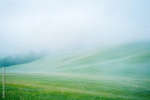 In Castelluccio di Norcia, Italy, fog and clouds emerge at dawn on Vettore meadows