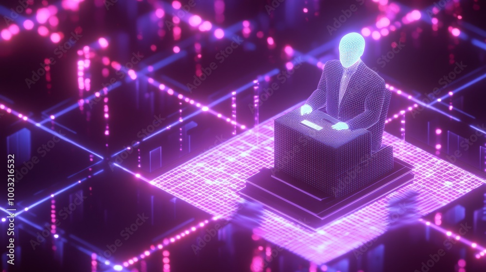 Fototapeta premium Futuristic AI Lawyer Entertaining the Jury with Visual Spectacle during Trial