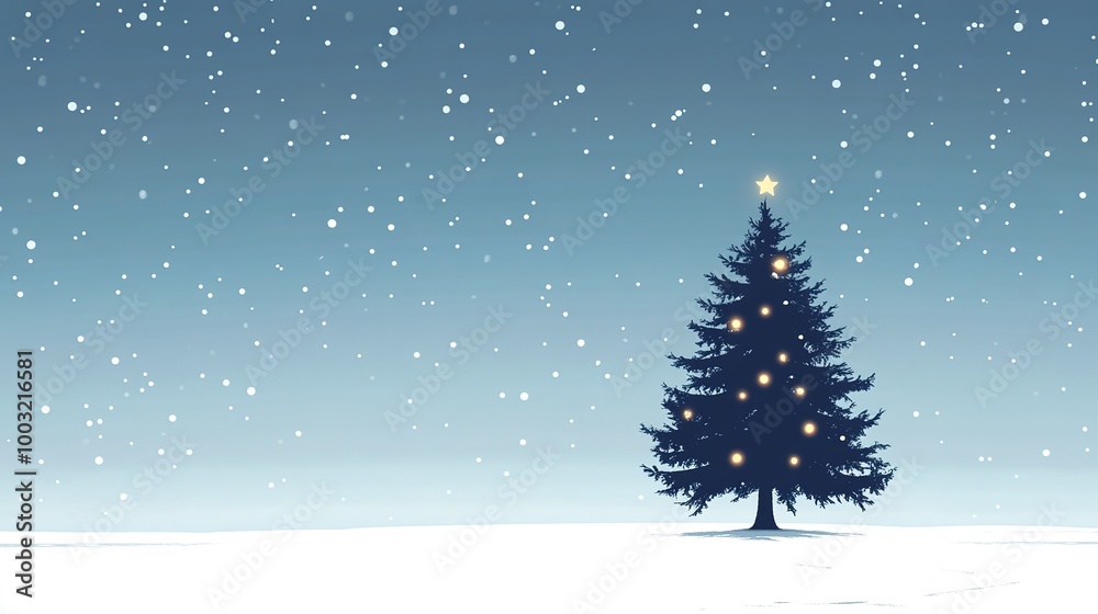 A minimalist Christmas tree silhouette against a snowy landscape, with just a few twinkling lights to add a touch of festivity A minimalist Christmas tree silhouette against a snowy landscape, with just a few twinkling lights to add a touch of festivity
