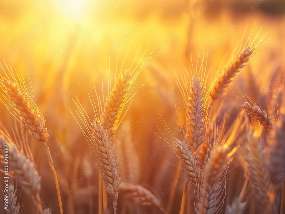 golden wheat field at sunset, close-up of ripe ears, warm hues, serene rural landscape, nature's bounty golden wheat field at sunset, close-up of ripe ears, warm hues, serene rural landscape, nature's bounty