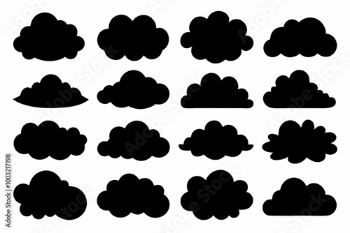 Set of Cloud vectors, vector graphics silhouette black color illustration photo