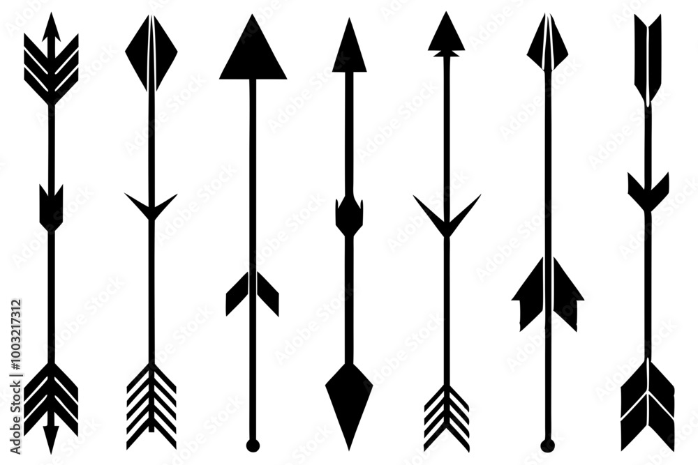 Set of arrows different shapes, silhouette black vector art illustration design elements, Set of arrows different shapes, silhouette black vector art illustration design elements,