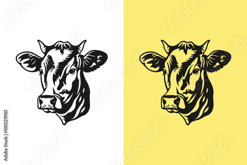 Black and white cow logo. Cow's or bull's head sketch. Butchery and beef concept. Protecting animals.