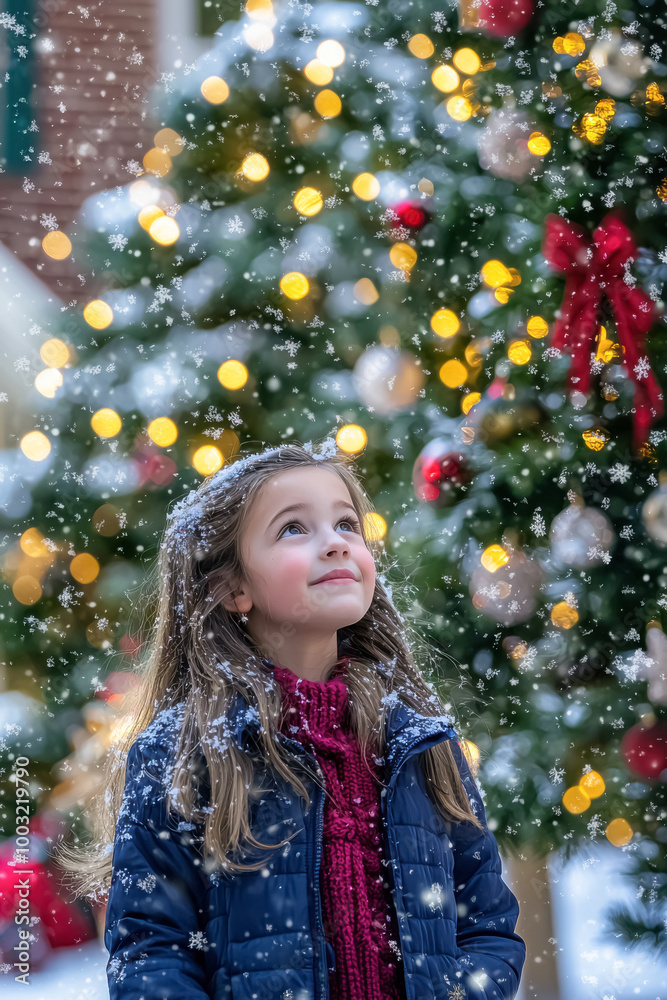 Little Girl's Christmas Dream. A young girl with long hair gazes in awe at a beautifully lit Christmas tree.
Little Girl's Christmas Dream. A young girl with long hair gazes in awe at a beautifully lit Christmas tree.