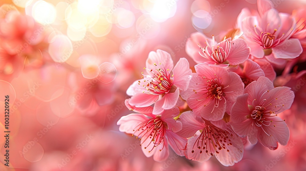 Cherry blossoms on soft color background, romantic feminine composition, wedding invitation concept. Cherry blossoms on soft color background, romantic feminine composition, wedding invitation concept.