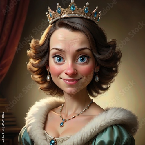 Whimsical Cartoon Queen Portrait