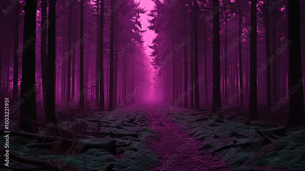 Obraz premium Stock Photographic Image of foggy forest in the night HD 8K wallpaper