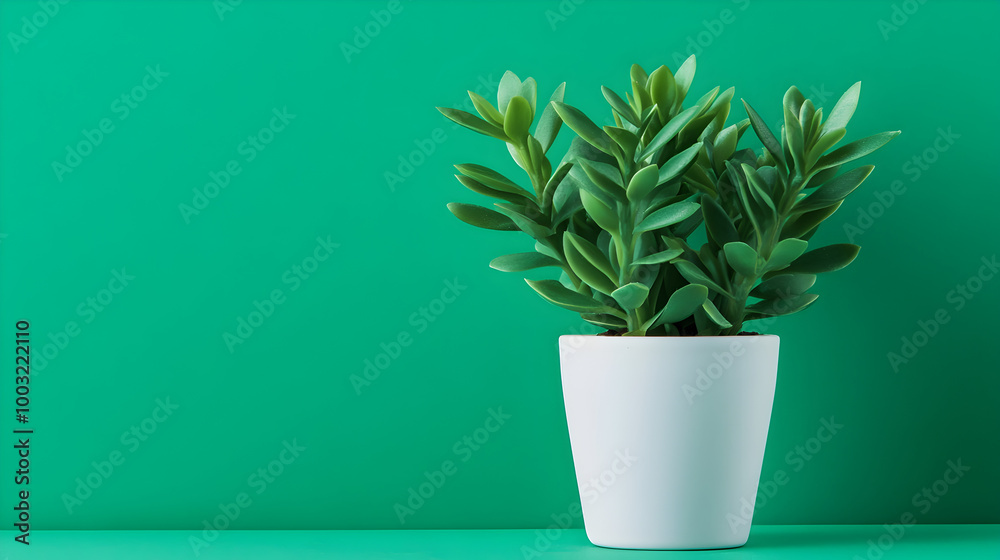 A pastel green background with a tiny houseplant in a simple white pot at the center. Houseplant on a green background.
A pastel green background with a tiny houseplant in a simple white pot at the center. Houseplant on a green background.