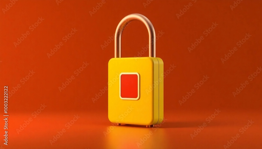 Fototapeta premium Yellow Square Padlock with Red Center on Orange Background