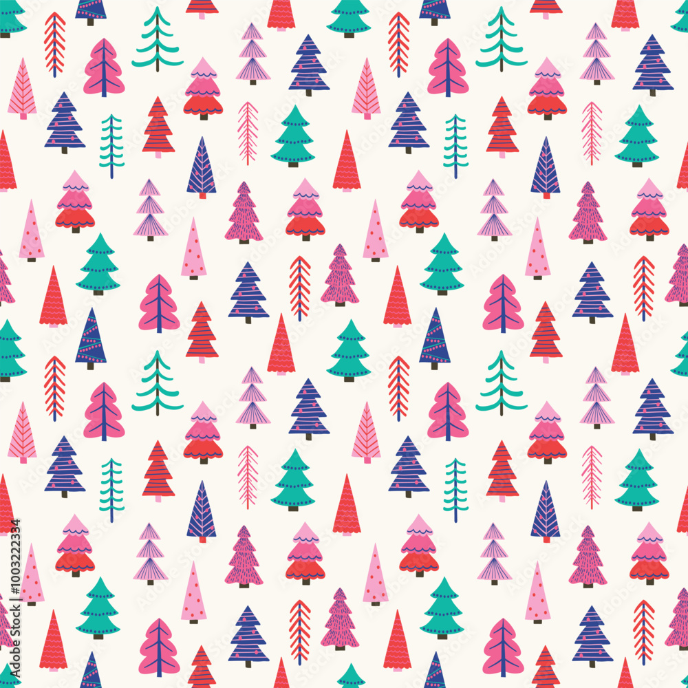 Cute Christmas pattern with colourful trees. Wallpaper concept. Vector illustration Cute Christmas pattern with colourful trees. Wallpaper concept. Vector illustration