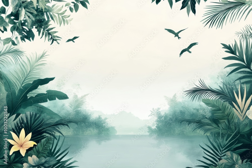 A tropical bird wallpaper with a leaf flower in a jungle exotic palm. Stock image. A tropical bird wallpaper with a leaf flower in a jungle exotic palm. Stock image.