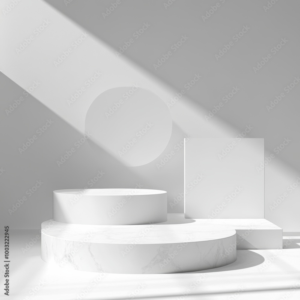 Abstract scene with white podium and shadow on the wall. 3d render Abstract scene with white podium and shadow on the wall. 3d render