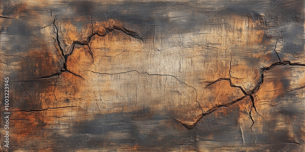 Naklejka premium Weathered Wood Texture with Deep Grain and Cracks in Brown and Grey