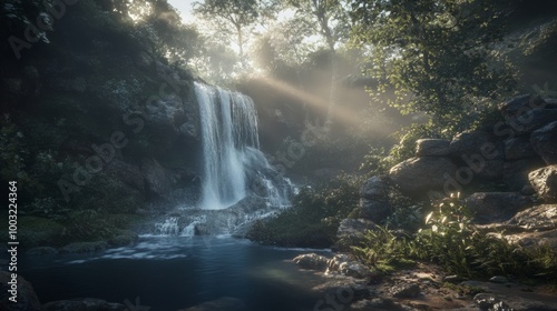 Waterfall painting art picture as wallpaper