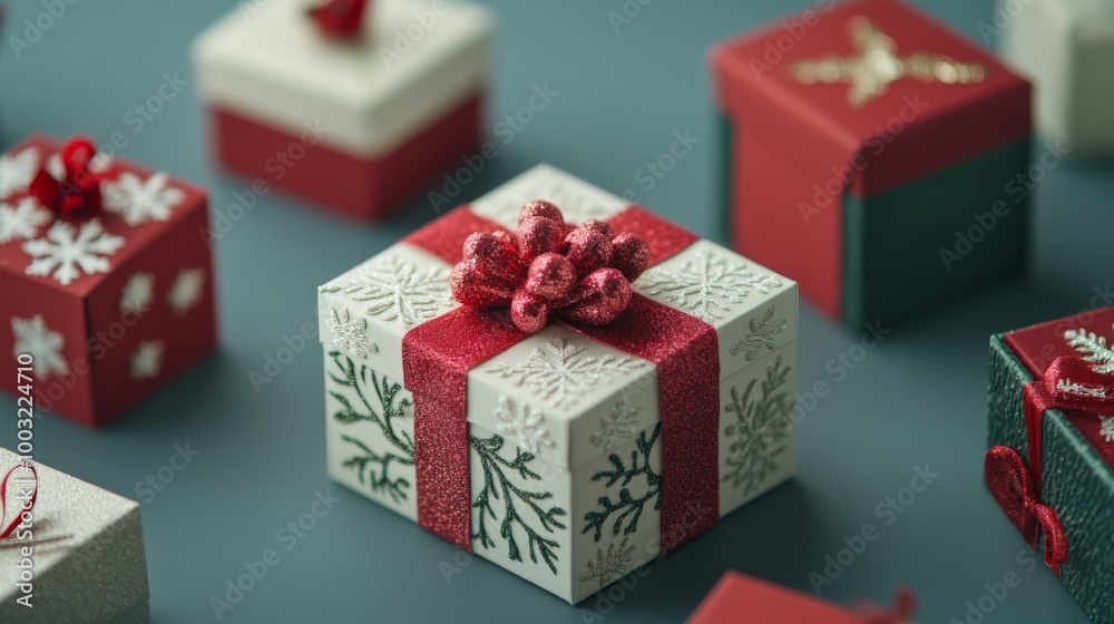 Gift boxes decorated for Christmas and New Year. They're perfect for holiday presents! Gift boxes decorated for Christmas and New Year. They're perfect for holiday presents!