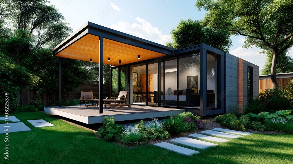 Fototapeta premium modern luxury house with green grass