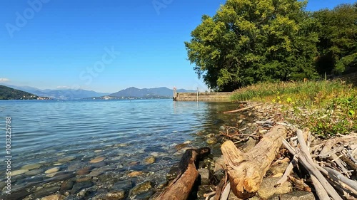 panorama of Lake Maggiore seen from Ispra beach photo