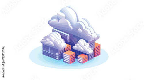 Isometric Cloud Storage Download Icon in Cartoon Style Vector EPS