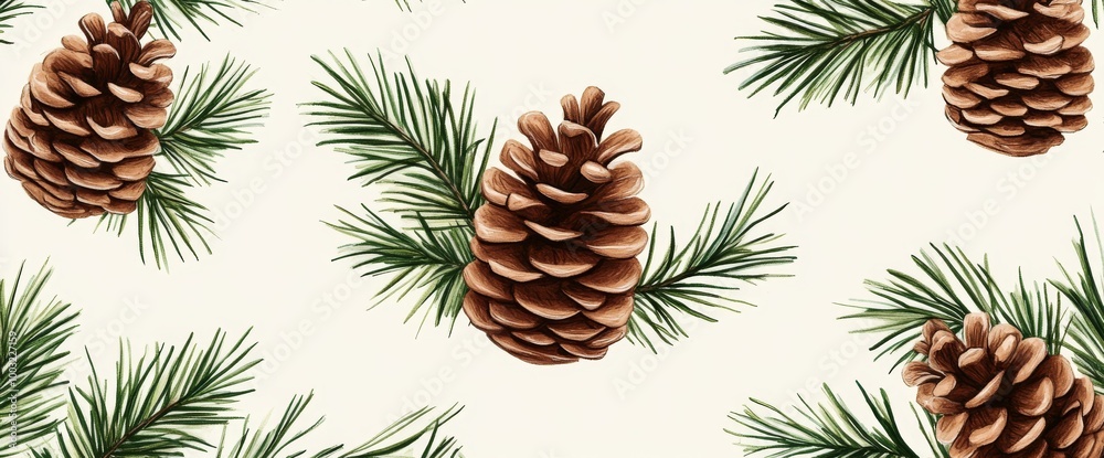 A background with pine branches and cones. Winter and autumn handcrafted wallpaper design. Modern illustration of a christmas tree, fabric and print. A background with pine branches and cones. Winter and autumn handcrafted wallpaper design. Modern illustration of a christmas tree, fabric and print.