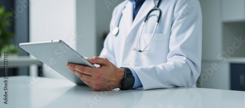 Doctor utilizing digital document management for streamlined workflow with emphasis on IoT automation photo