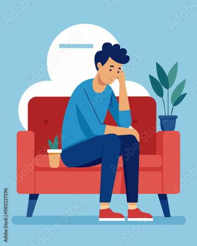 A person curls up on their couch feeling overwhelmed with emotions after suddenly losing their job and not knowing how they will make ends meet.. Vector illustration