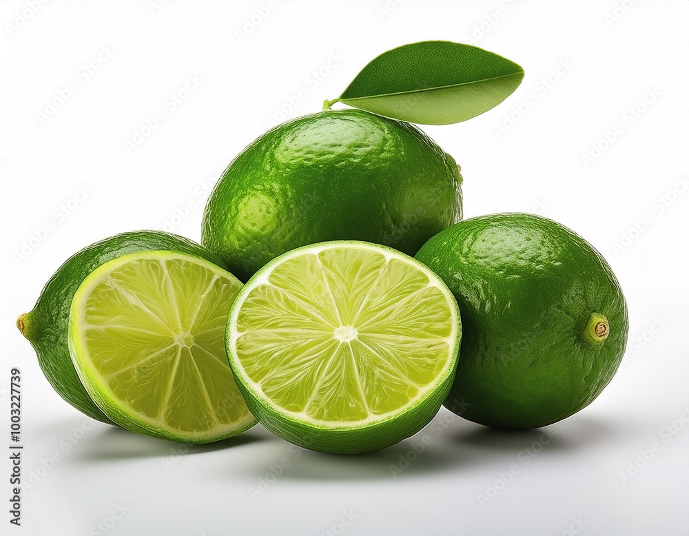 Fresh green lime with slices on the side, creating a fresh and bright look. Fresh green lime with slices on the side, creating a fresh and bright look.